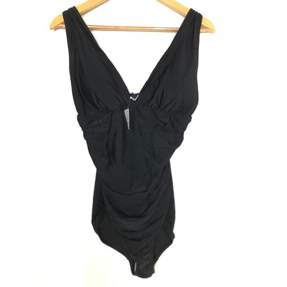 J. Crew One Piece Swimsuit Ruched Plunge V- Neck Swimwear Black NWT Large - Picture 3 of 8